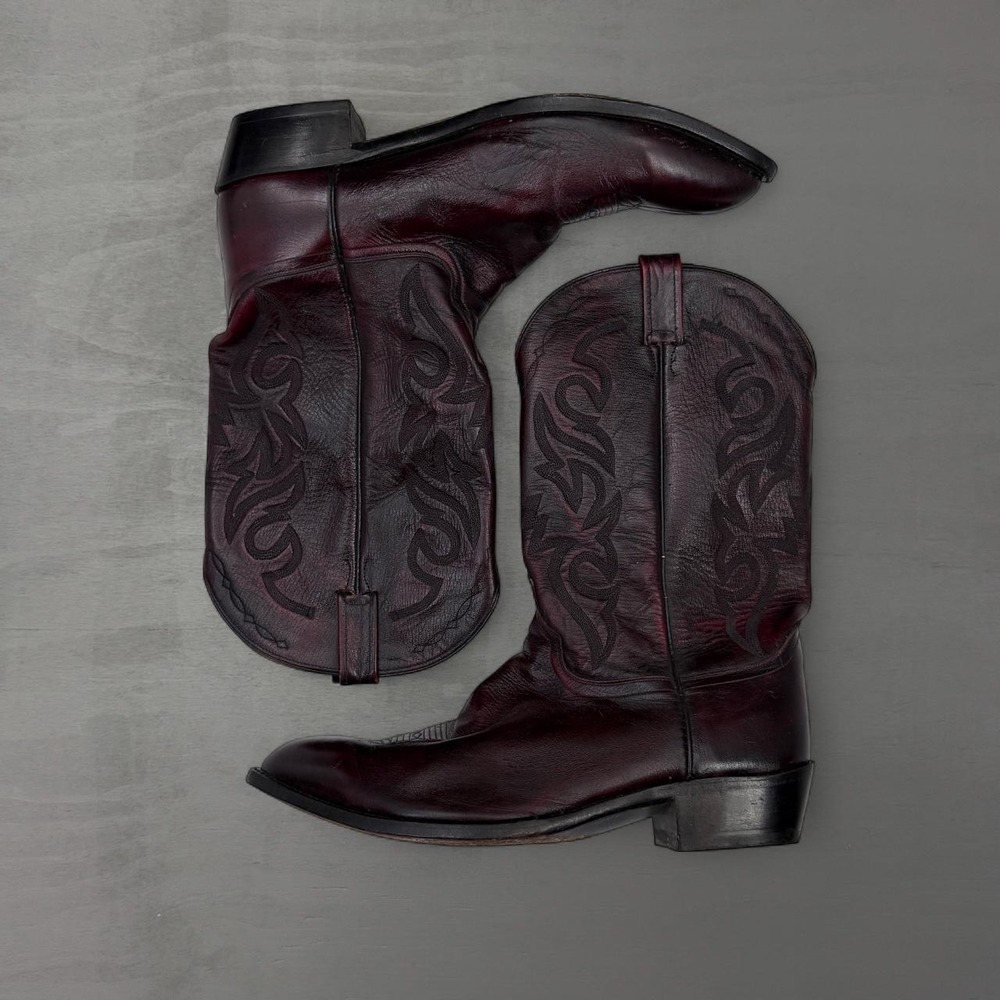 Vintage Dan Post Western Boots Burgundy Leather Stitched Pointed Toe 15 EW